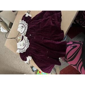 Burgundy Velvet Dress with Lace Collar and Bloomer cover
